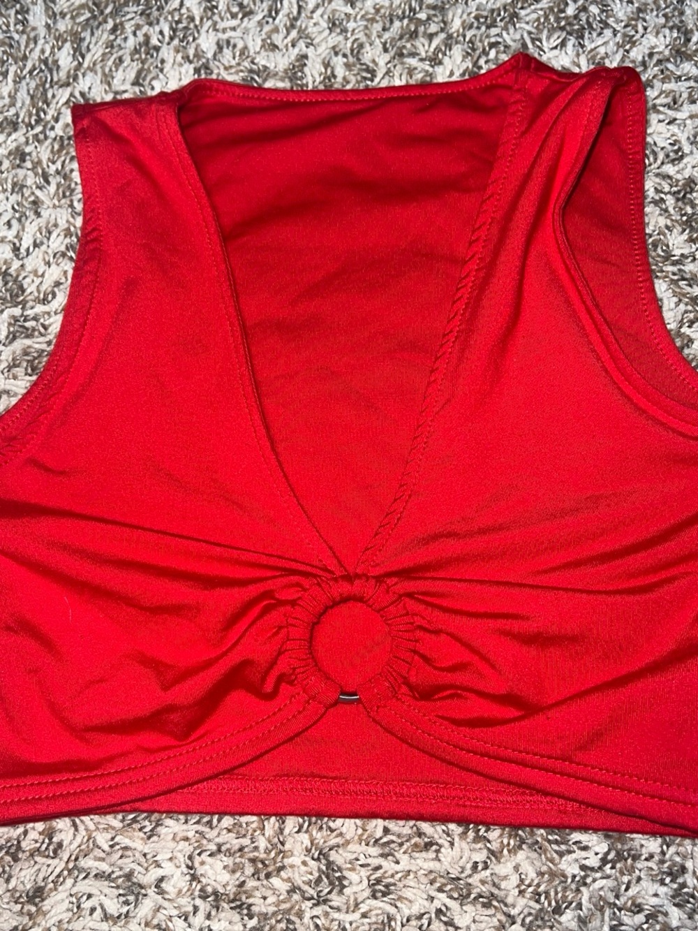Red Ring-Front V-Neck Crop Top